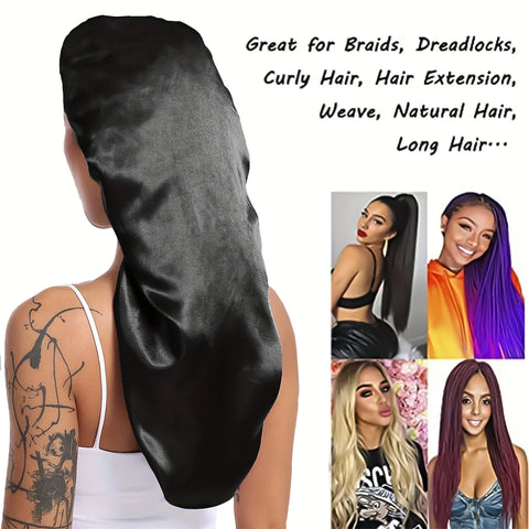 Extra Large Satin Sleep Bonnet for Straight, Curly Hair, Dreadlocks & Braids - Long Silky Night Cap