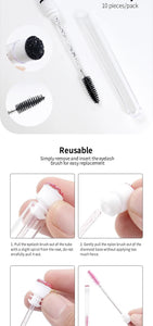 10-Pack Reusable Mascara Wands with Tubes & Case for Lash and Brow Grooming