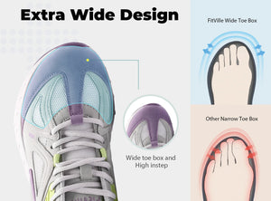 Extra Wide Women's Walking Sneakers, Lightweight for Flat Feet & Plantar Fasciitis, Heel Pain Relief