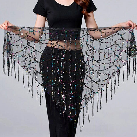 Belly Dance Hip Scarf Skirt - Long Tassel Triangle Sequins for Festival Outfits and Dance Wear Accessories