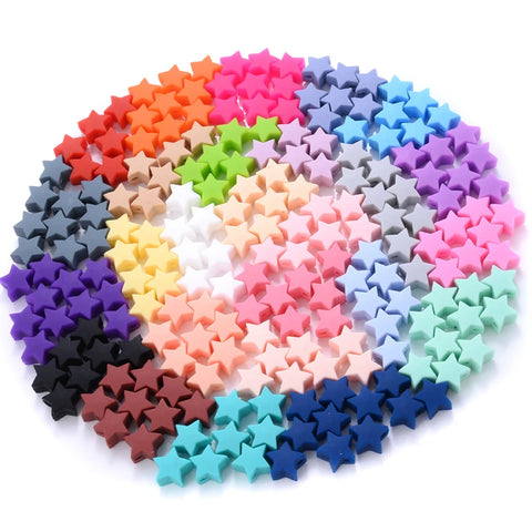 Five-Pointed Star Silicone Teether Beads 14mm, 50pcs, BPA-Free, Baby Pacifier Clips & Chew Accessories
