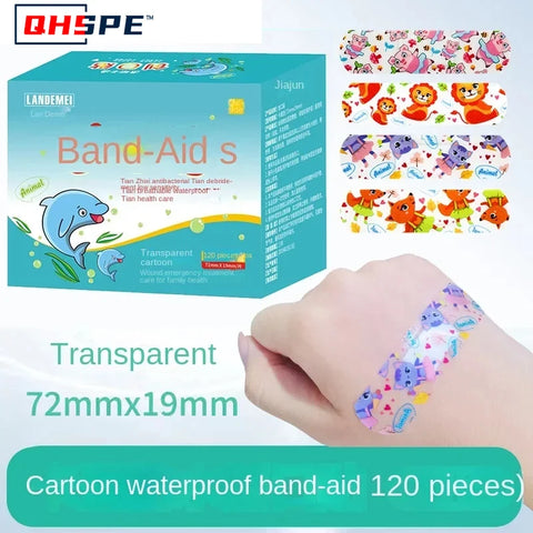 120 Pcs Cute Cartoon Bandages - Mini Waterproof Transparent Medical Adhesive Strips