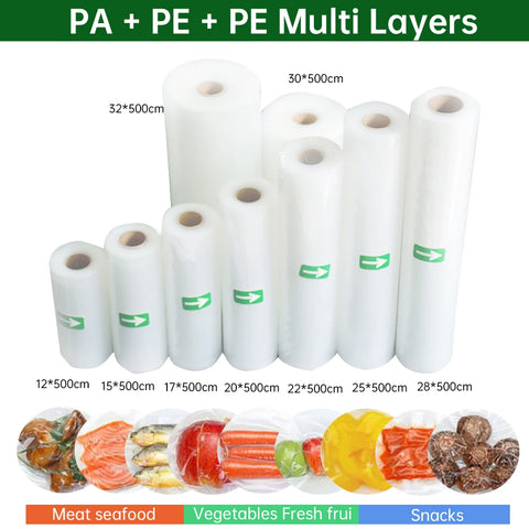 BPA-Free Vacuum Sealer Rolls for Sous Vide & Storage 20cm x 500cm - Food Saver Bags Kitchen Tool