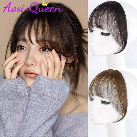 Hairpin Style Air Bangs Thin Natural Straight Synthetic Bangs Women’s Invisible Natural Brown Black