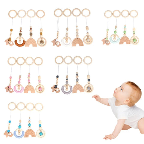 Baby Sensory Play Gym Hanging Toys Set, Activity Pendants for Stroller & Nursery Decor, 4-Pack