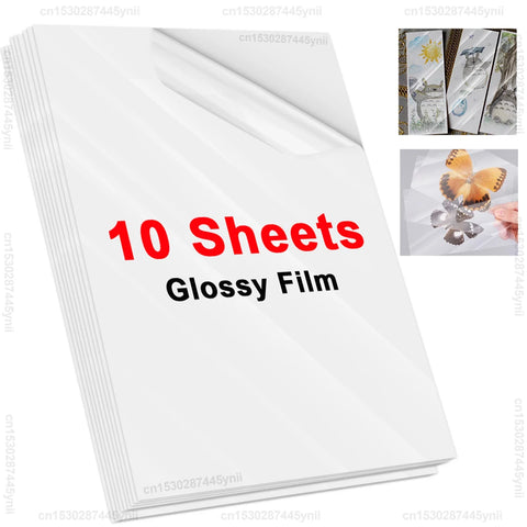 10 Sheets A4 Holographic Transparent Self-Adhesive Cold Laminating Film for Crafts and Photos - Stars & Dots Pattern