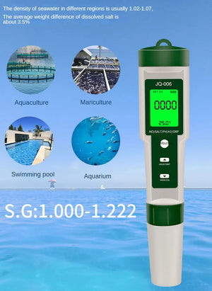 10 in 1 Water Quality Tester: pH/EC/TDS/ORP/Temp/Salt/Resistivity for Aquariums & Pools