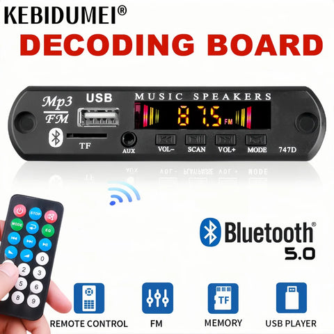 Bluetooth 5.0 MP3 WMA Player Decoder Board USB TF FM Radio Car Kit Module 9V/12V for Speaker