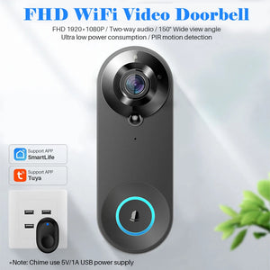 1080p Wireless Video Doorbell Camera, WiFi Smart Home Security, Motion Detect, Night Vision, Tuya Intercom