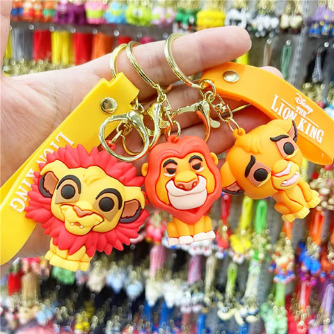 Anime Disney Keychain Lion King Mickey Minnie Lilo & Stitch Cartoon Keyring Pendant for Kids