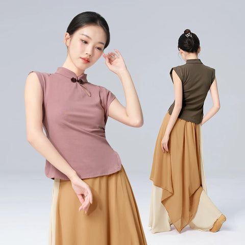Chinese Cheongsam Collar Dance Top - Modern Practice Costume with Buttons