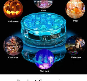 10 LED RGB Underwater Lights with Magnetic Cups, 16 Colors for Fish Tank, Pool Lighting, Aquarium, and Plant Growth