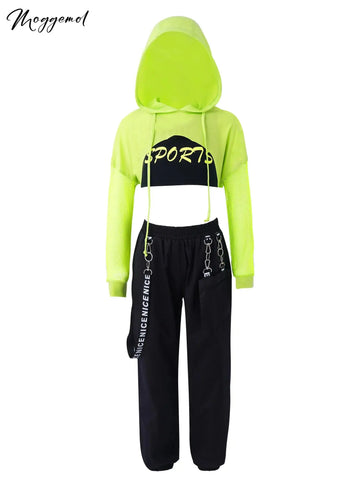 3pcs Kids Hip Hop Dance Costume Set: Hooded Top, Net Cover Up, Crop Tank & Pants