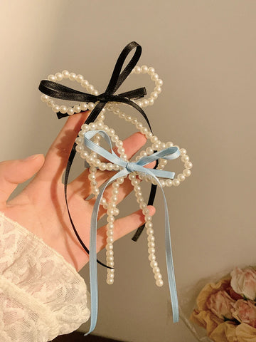 Elegant Pearl Bow Ribbon Hairpin - Korean Style Duckbill Clip for Women