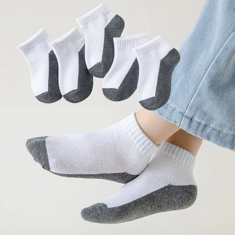 5 Pairs Lot Summer Cotton Kids Socks 1-12 Years Black White Gray Fashion Teen Baby Girl Boy Student