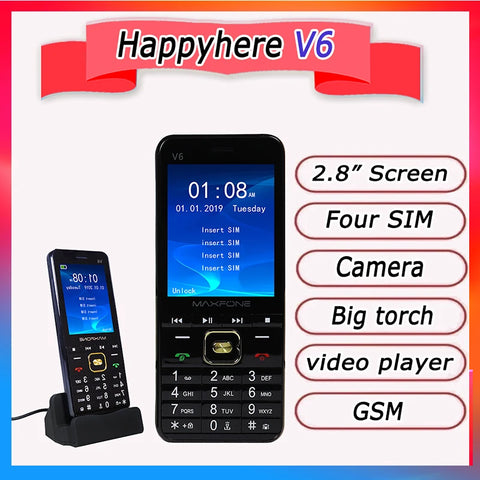 Cheap 2.8" Quad-SIM Mobile Phone with Russian Keyboard, Torch, MP3, Camera & Video Recorder