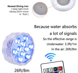 10 LED RGB Submersible Underwater Light for Pool, Garden, Wedding, Party, Aquarium, Vase, Bowl - Battery Operated