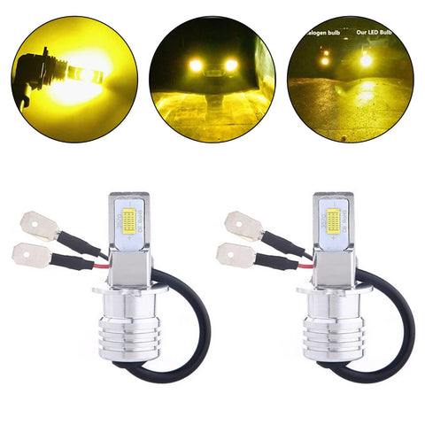 H3 LED Fog Light Bulb Kit 3000K 80W 2000LM Super Bright Yellow DRL 2-Pack 50,000h