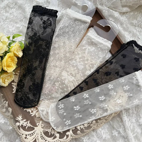 Girls' Summer Lace Ruffle Calf Socks - Breathable Retro Frilly Princess Design for Kids