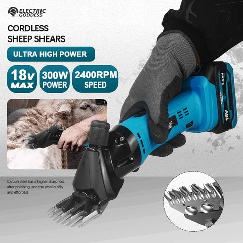Cordless Sheep Shears 300W, Electric Wool & Horse Hair Trimmer, Compatible with 18V Battery
