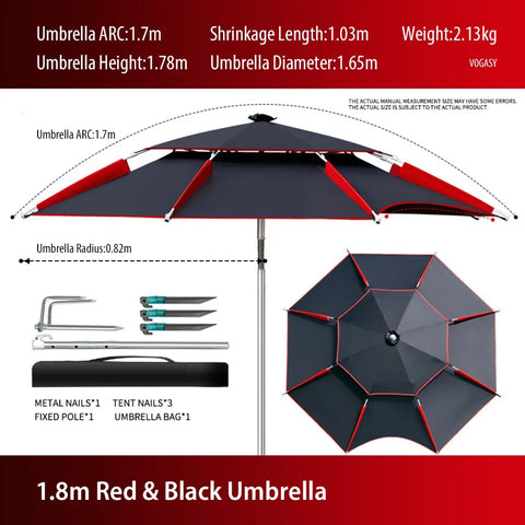 Double-Layer 2.4-2.6m Windproof Garden Parasol Large Outdoor Beach Umbrella Fishing Sun Shade
