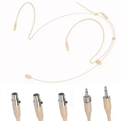 Beige Double Earhook Headset Microphone 3.5mm for 4 Pin XLR Plug Omnidirectional