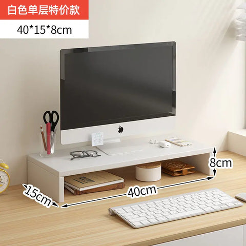 Dual Layer Computer Monitor Stand with Keyboard Storage and Desk Organizer Shelf