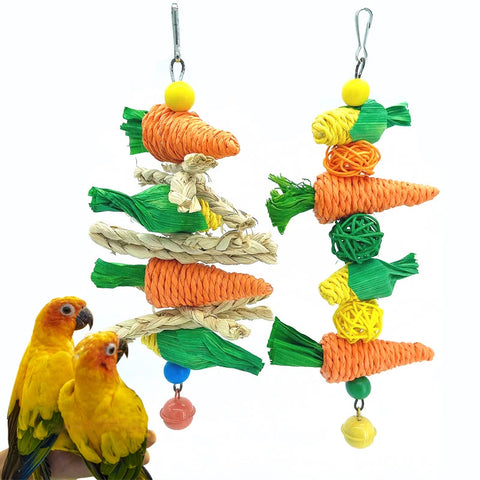 Bird & Small Pet Chew Toy Set: Swing, Cage Accessories, Carrot & Vine Balls for Dental Health