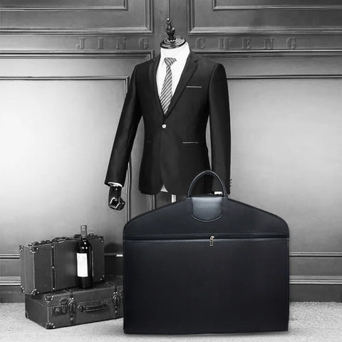 Black Oxford Cloth Garment Bag - Anti-Wrinkle Suit Protector & Handbag Storage for Men