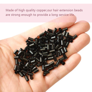 1000pcs 3.4mm Micro Copper Tube Rings for Hair Extensions, Euro Lock Flaring Beads Links, 7 Color Options