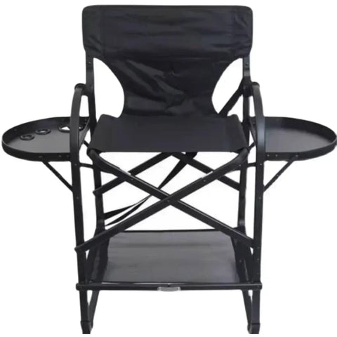 Black Aluminum Folding Makeup Chair - Portable Director's Seat for Outdoor Glamour