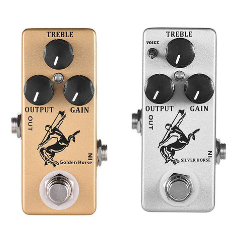 Guitar Overdrive Boost Pedal - Silver/Gold - Klon Centaur Effect Replica with Volume, Reverb, Bass Control for Stage Audio