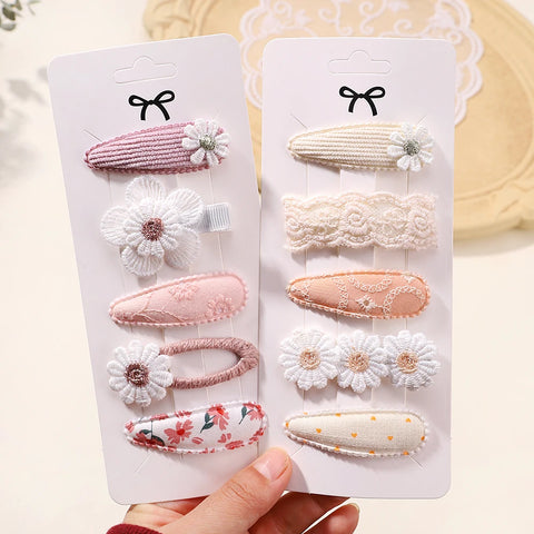 5pcs Mini Baby Girl Floral Bow Hair Clips Set - Cute Bunny Princess Hairpins for Toddlers - Lovely Bang Side Accessories