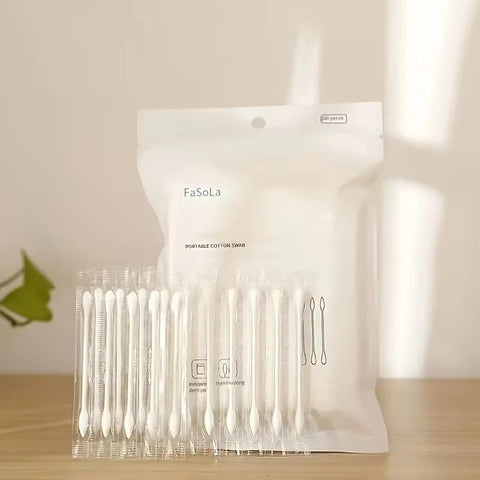 100-Pack Double-Ended Cotton Swabs - Individually Wrapped, Disposable, Travel-Friendly Cosmetic Sticks
