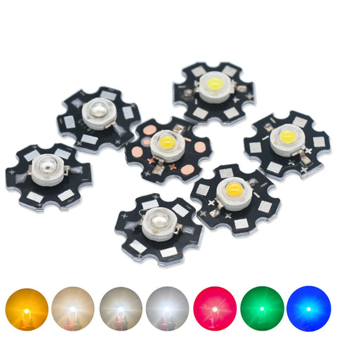 10pcs 1W 3W LED SMD COB Lamp Beads High Power Chip White Red Blue Green with 20mm Black PCB Heatsink for DIY Projects
