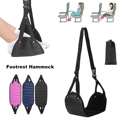 Adjustable Portable Footrest Hammock for Airplane, Bus, Train, Office Travel - Leg Rest Foot Sling Accessory