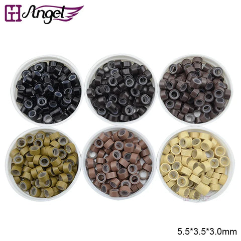 1000pcs Aluminum Silicone Micro Rings for I Tip Hair Extensions Beads 5.5x3.5x3.0mm Hair Salon Tools