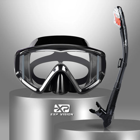 Dry Snorkel Set with 3-Window Mask, Anti-Fog Scuba Goggles, Adult Swim Mask with PC Lens for Snorkeling