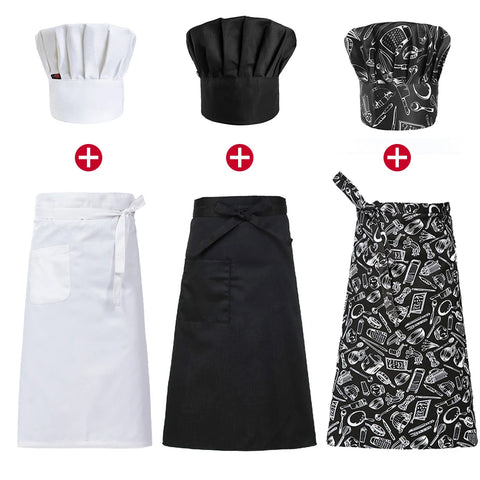Chef Apron and Cap Set - Kitchen Suit for Hotel, Restaurant, Café, Bakery Staff, Waiter/Waitress Work Uniform