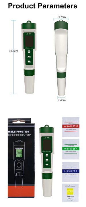 10 in 1 Water Quality Tester: pH/EC/TDS/ORP/Temp/Salt/Resistivity for Aquariums & Pools