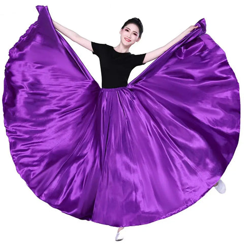 Elegant Satin Dance Skirt - Elastic Waist, Pleated Hem for Spanish & Belly Dance