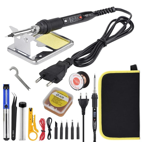 80W Adjustable Temperature Soldering Iron Kit 220V/110V, Welding Tools Set with Flux, Tips, Rework Station