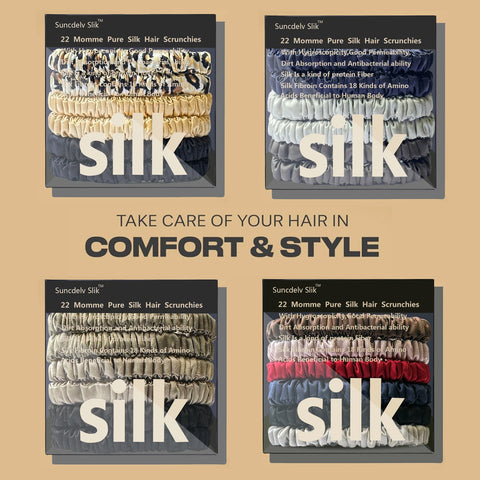 6-Pack Silk Hair Scrunchies Elastic Ties for Women, All Hair Types