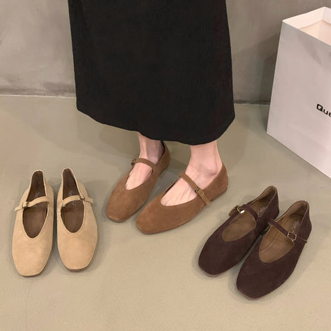 2024 Autumn Women's Leather Ballet Flats, Round Toe, Soft Moccasins, Mary Jane Style, Large Sizes Available