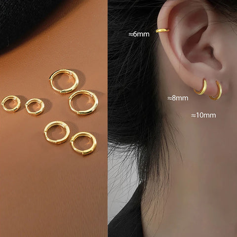 Gold Minimalist Huggie Hoop Earrings Stainless Steel 6/8/10mm Unisex Punk Cartilage Jewelry