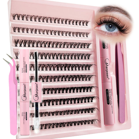 False Eyelash Extension Kit: Glue, Sealant & 200 Cluster Lashes
