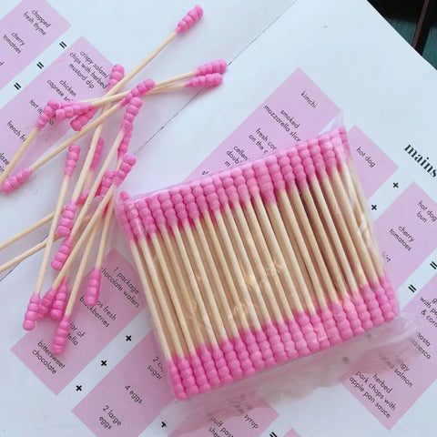 100-Pack Pink Dual Tip Cotton Swabs for Makeup & Ear Cleaning
