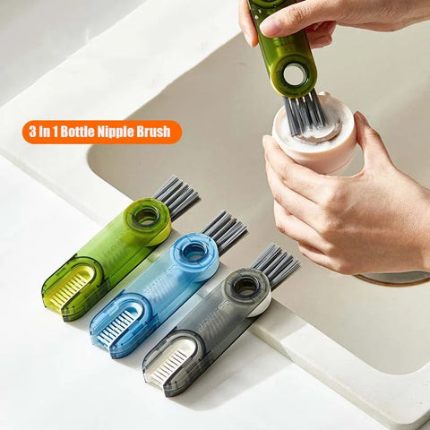 3 in 1 Bottle & Straw Cleaning Brush Set - Multi-Functional for Milk, Water, and U-Shaped Gaps