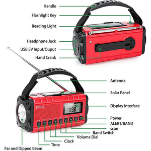 10,000mAh Solar Hand Crank Emergency Radio AM/FM/NOAA, LED Flashlight, SOS Alarm, Power Bank, Portable for Outdoor, Dropshipping