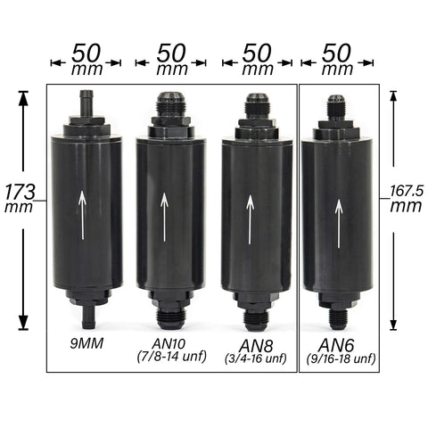 2" Aluminum Fuel Filter E85 Stainless Steel 100 Micron Element AN6 AN8 AN10 9mm Adaptors